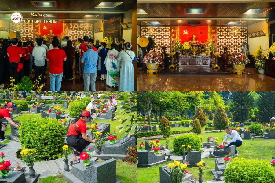 Thắp hương tri ân liệt sĩ ở Nhà truyền thống và khu phần mộ